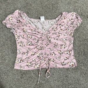 No Boundaries Pink Floral Ruched Blouse